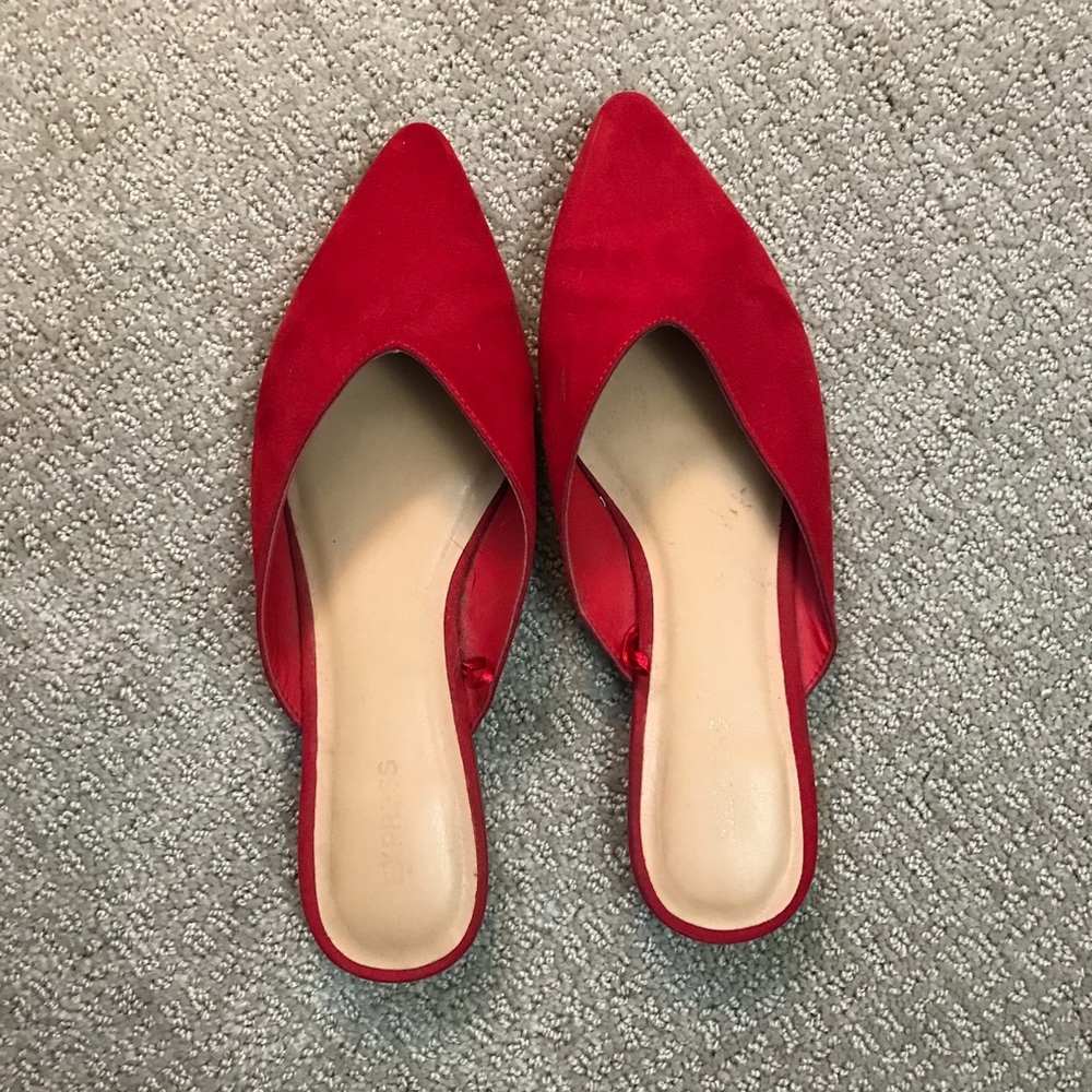 Express Red Pointed Toe Slip On Flats Shoes
